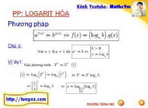 Giải phương trình mũ bằng phương pháp logarit hóa - phương trình mũ toán 12 - học toán lớp 12 online- Maths9m