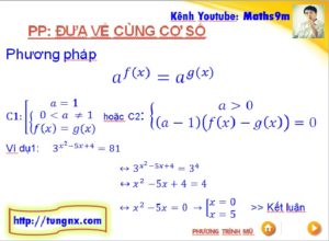 Phương pháp giải phương trình mũ - Giải phương trinh mũ bằng phương pháp đưa về cùng cơ số -ví dụ - học toán 12 online - maths9m -Tungnx