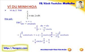 ví dụ 2 Phương pháp Tích phân từng phần dạng 1 -bài tập về tích phân từng phần - học toán 12 online - Tungnx