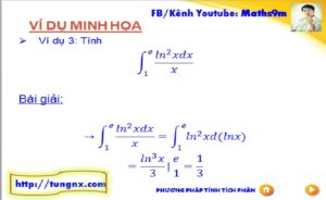 ví dụ 3 Phương pháp Tích phân từng phần dạng 2 -bài tập về tích phân từng phần - học toán 12 online - Tungnx